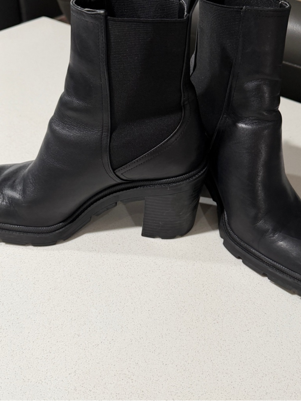 Zara Black Leather Chelsea Block Heel Boot - Picture 5 of 8